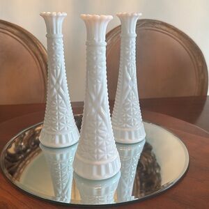 Vintage Anchor Hocking Stars & Bars 9” Milk Glass Vases Set of 3